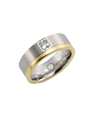 Zeeme Stainless Steel Ring Edelstahl zweifarbig glanz/mattiert mit weißem Zirkonia