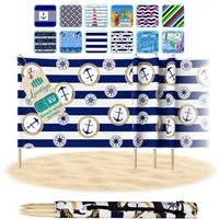 Lantigo Windschutz Sichtschutz Sonnenschutz Strandparavent aus Mikrofaser – portabel, (Anker im Kreis, Länge: 4 m), - Faltbarer Sonnenschutz für Strand, Camping & Garten