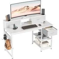 HOMALL Schreibtisch Klappbarer Schreibtisch mit Monitorhalterung Gaming-Schreibtisch (1,2 m lang, mit 3 Schubladen und 2 Ablagen, kann sowohl links als auch rechts montiert werden)