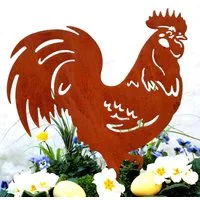 LB H&F Lilienburg Teichfigur Gartendeko Gartendekoration Gartenfigur Dekofigur Hahn Gockel, (Metallstecker Osterdeko Osterdekoraton aussen Frühlingsdeko Frühlingsdekoration Dekostecker Dekofigur Deko Metall, Beetstecker Rostdeko Garten groß XL Tierfi