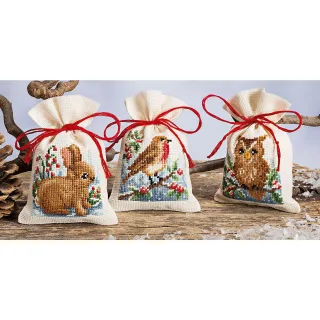 Geschenksäckchen "Waldtiere Winter", 3er-Set