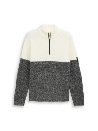 Denim Tom Tailor - Troyer Strickpullover white base mouline color block - Gr. - S