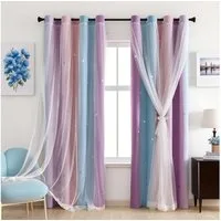 TUWENA Verdunkelungsvorhang Verdunkelungsvorhänge, Glänzend Sterne Vorhänge Farbverlauf 2er Set, Sterne Pattern Mix Weiß Voile Vorhänge mit Ösen Schlafzimmer Gardinen