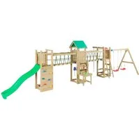 FUNGOO Spielturm Maxi Funny Space Longer, mit Rutsche, Doppelschaukel, Kletterwand, Picknicktisch, Made in Europe