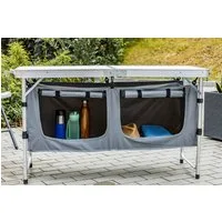 ONDIS24 Campingschrank Campingtisch Campingküche Gartentisch mit 2 Fächern mit Aluminiumrahmen und MDF Platte
