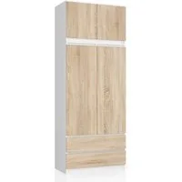 Raumhirsch Furniture Kleiderschrank - Funktionaler Stauraum - Garderobenschrank Hochwertige Laminatplatte, 3 Türen, viele Ablagen, 2 Schubladen