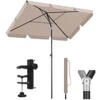 Sekey Sonnenschirm 200 × 125cm Balkonschirm rechteckig höhenverstellbar, mit Schirmhalter, LxB: 200x125 cm, mit Schutzhülle, Neigbar, UV50+ Schutz, wind- & wasserfest, für Garten