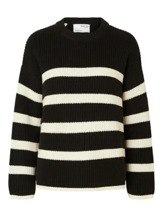 selected women - SLFBLOOMIE LS KNIT O-NECK NOOS black - Gr. - M