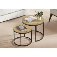 Home Collective Couchtisch 2er Set Beistelltisch Loft Design 2in1 Verschachtelung Wohnzimmer, kratzfeste Oberfläche 53cm und 43cm Artisan mit schwarzen Beinen, rund