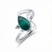 mantraroma Silberring UHA aus 925 Silber mit Malachit (Ring mit Schmuckbeutel), Damenring aus 925er Silber