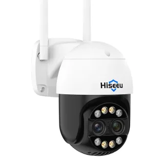 Hiseeu 4MP+4MP Dual Lens Wifi PTZ IP Camera 2.8+12mm 8X Zoom CCTV Video Surveillance Camera Color Night Vision Ai Human