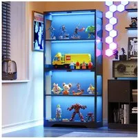 GUNJI Glasvitrine mit RGB-LED-Beleuchtung Standvitrinen, vitrine Wohnzimmer (165*80*35 cm große multifunktionale Vitrine mit App-/manueller Beleuchtungssteuerung, vier Ebenen mit doppelten Türen und unabhängigen Glasvitrinen sowie einer Gesamtbelastb
