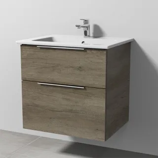 Sanipa 3way Keramik-Set Venticello Keramik-Waschtisch und Unterbau mit 2 Auszügen, Eiche-Nebraska UM32237