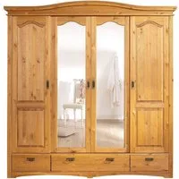 OTTO home Schiebetürenschrank Konrad, Landhausstil, rustikal, mit Schubladen + Spiegel, Kassetten (B/H/T ca. 202 cm x 207 cm x 64 cm) massive Kiefer, FSC®-zertifiziert, Messinggriffe