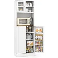 COSTWAY Küchenbuffet Küchenschrank mit Arbeitsplatte & Glastür, Holz, weiß
