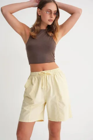 Hohe Taille Baumwoll-Shorts mit Kordelzug