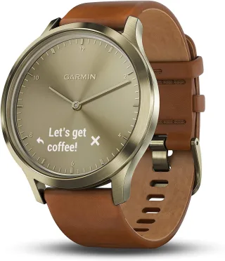 Garmin vivomove HR Premium [inkl. Lederarmband braun] 43mm Edelstahlgehäuse gold
