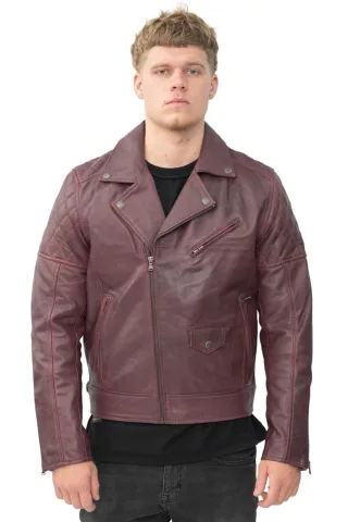 Herren-Bikerjacke aus Leder mit Kreuzreißverschluss – Gibraltar