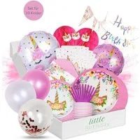 little Birthday Papierdekoration Einhorn Party Set für Geburtstag, Partygeschirr, Luftballons, ALLES, für 10 Kinder, 138 Teile aus einem Set