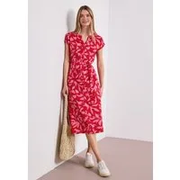 STREET ONE Midikleid Sommerkleid mit Split Neck und floralem Muster