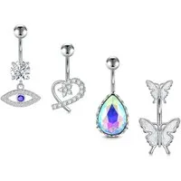 AVYRING Bauchnabelpiercing Bauchnabelpiercing Set 4 Stück Silber Herz Schmetterling Surgical