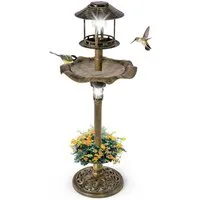 COSTWAY Vogeltränke, Vogelbad, 110cm mit Solarleuchte, Blumentopf