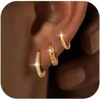 LuxusKollektion Creolen-Set 3 Paar Creolen Silber 925/Gold 14K Vergoldet Damen Ohrringe Set