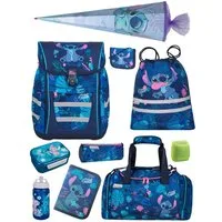 McNeill Schulranzen Schulranzen Disney Stitch Schultaschen Set Mädchen 1. Klasse (Komplett-Set, 10-tlg., inkl. Lunch-Set, Sporttasche & Schultüte / Zuckertüte), mit Brustgurt, 980 Gramm leicht, 18L Volumen