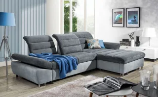 Ecksofa Schlafsofa MELLO Grau/ Dunkelgrau Ottomane Rechts