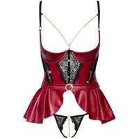 Abierta Fina Set: Bügel-BH Deluxe Dessous Set im Mattlook mit feiner Spitze - rot, schwarz Busenfrei