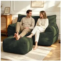 Odikalo 2-Sitzer Sofas wohnzimmer Loungesofa Relaxsessel Sitzsack mit Schlaffunktion, Doppel-Sitzsack mit Hocker–Große Sitzsack-Lounger für Erwachsene Jugendliche und Kinder–Ideal für Wohnzimmer Schlafzimmer Studentenwohnheim oder Balkon