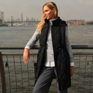 Lange Steppweste mit geraffter Taille für Damen, Damen, size: regular, Braun, Polyester, by Lands' End