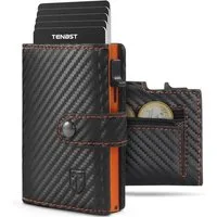 TEEHON Geldbörse Geldbeutel Herren mit Münzfach & RFID Schutz (Slim Wallet Kartenetui Klein, Portmonee Geldbörse Herren), für Kreditkarten Kreditkartenetui - Schwarz & Orange