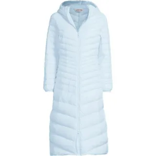 Ultraleichter Maxi-Daunenmantel mit Kapuze WANDERWEIGHT, Damen,  Blau, Nylon/Daunen, by Lands' End