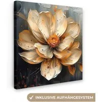 OneMillionCanvasses® Leinwandbild Blumen - Gold - Kunst - Schwarz - Modern, Fotodruck (1 St), Wandbild, Deko Schlafzimmer Wohnzimmer Flur 20x20 cm
