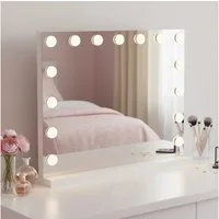 Bellamio Schminkspiegel Livny mit und ohne dimmbarer LED-Beleuchtung (15 LED-Glühbirnen, USB-Ladeanschluss, Vergrößerungsspiegel, Wandmontage/Freistehend), Hollywood Spiegel mit 3 Farbtemperaturen & Touchscreen