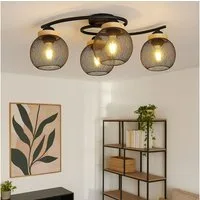 GLOBO LIGHTING Deckenstrahler, Leuchtmittel nicht inklusive, Deckenleuchte Deckenlampe Wohnzimmerleuchte Gitter schwarz 4xE27 Holz