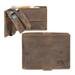 Geldbörse Herren mit Riegel und 6 Kartenfächern | Leder antik braun | Greenburry Portemonnaie quer Männer 1705C-25