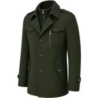 Allthemen Kurzmantel Herren Slim Fit Wollmantel mit abnehmbarem Doppelkragen Wintermantel