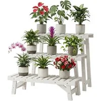 relaxdays Pflanzentreppe Blumenständer 3-teiliges Set, weiß