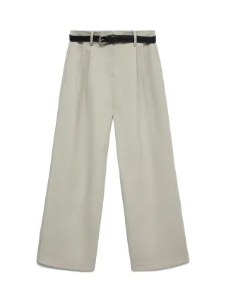 VERO MODA - VMMICHELL MW WIDE BELTED PANT silver mink - Gr. - 36/32