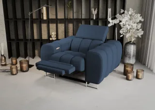Sessel mit Relaxfunktion BASTIEN RELAX in Stoff Moly Dunkelblau
