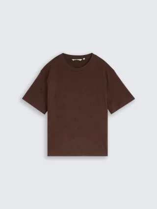 Denim Tom Tailor - Boxy Fit T-Shirt mit Stickereien brown logo heart embroidery - Gr. - L