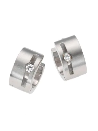 Zeeme Stainless Steel Ohrringe Edelstahl mit weißem Zirkonia 13mm Durchmesser