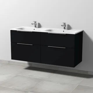 Sanipa 3way Waschtischunterbau zu Geberit Renova Plan Slim Waschtisch mit 4 Auszügen, Schwarz-Matt UF68908