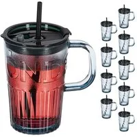 relaxdays Gläser-Set Trinkgläser im 10er Set mit Henkel, Glas, grau