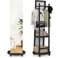 COSTWAY Kleiderständer, mit Ganzkörperspiegel 2in1, Standspigel, mit Ablage
