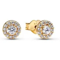 Pandora Paar Ohrstecker 263019C01, für Damen Runder Pavé Heiligenschein Goldfarben