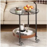 Guyii Beistelltisch mit Rollen, runder mobiler Sofa- & Couchtisch mit Ablage (1-St)