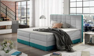 Boxspringbett Bett PRATO Polyesterstoff Hellgrau/ Türkis 140x200cm